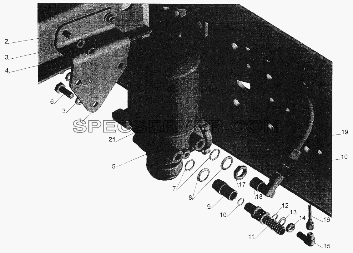 Установка осушителя воздуха и присоединительной арматуры для МАЗ-544069 (список запасных частей)