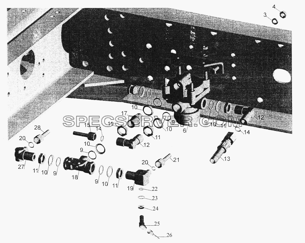 Установка ускорительного клапана и присоединительной арматуры для МАЗ-544069 (список запасных частей)