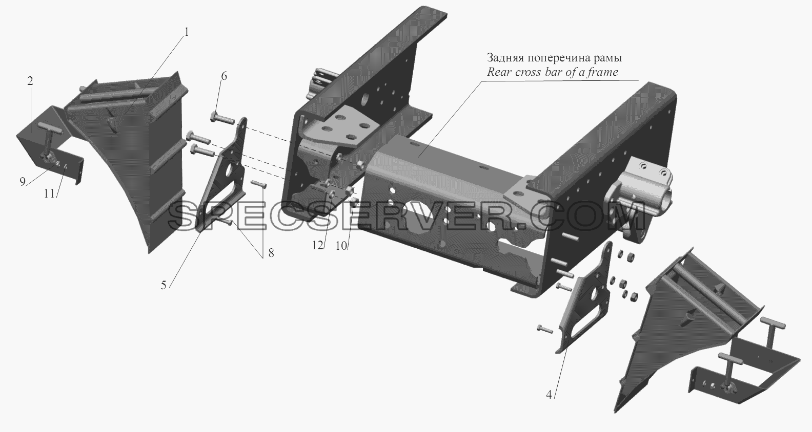 Установка противооткатных упоров 544018-3900037 для МАЗ-5440B9, 6430B9 (список запасных частей)