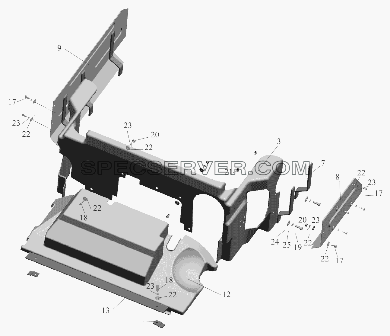 Установка шумоизоляционных экранов 5440A9-1061003-005 для МАЗ-5440B9, 6430B9 (список запасных частей)