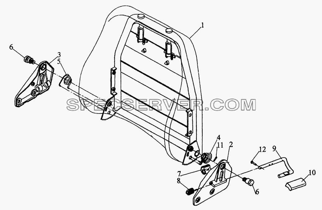 Механизм поворота и фиксации спинки сиденья для МАЗ-5440 (список запасных частей)