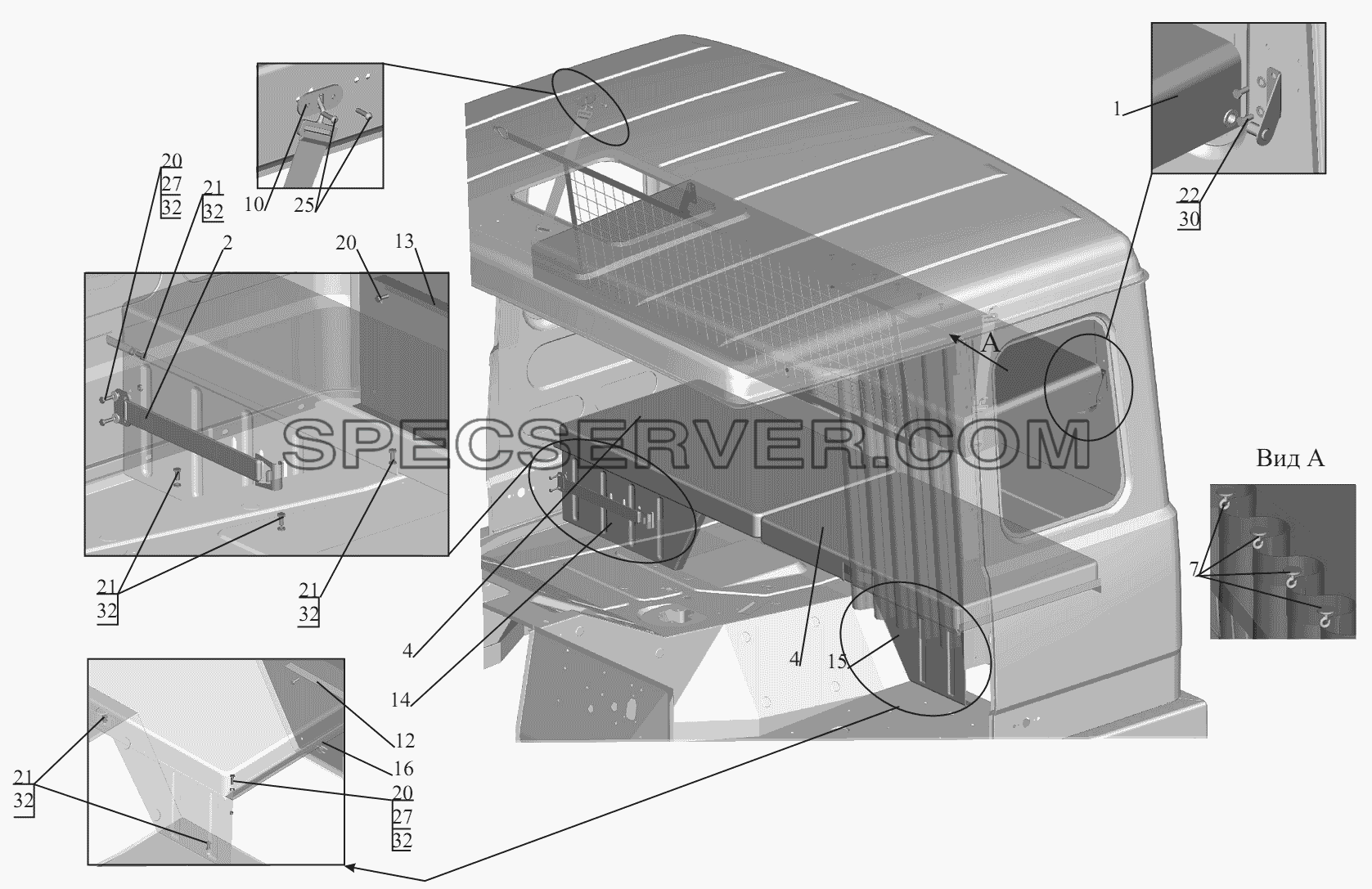 Установка спальных мест 64221-8200010 (на большую кабину) для МАЗ-551605 (список запасных частей)