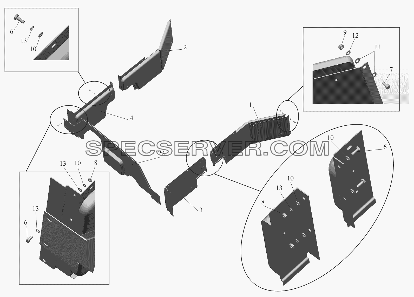 Установка экранов 642208-8400030-070 для МАЗ-551605 (список запасных частей)