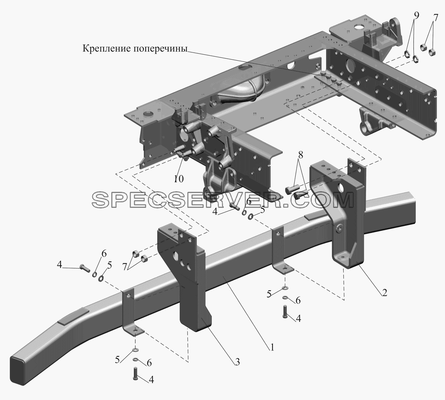 Установка переднего противоподкатного бруса 642208-2800030 для МАЗ-551669 (список запасных частей)