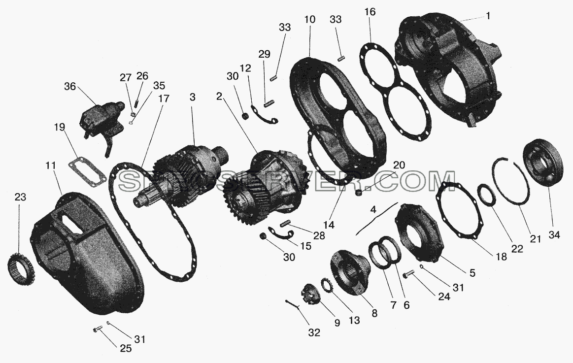 Редуктор среднего моста для МАЗ-5516 (2003) (список запасных частей)