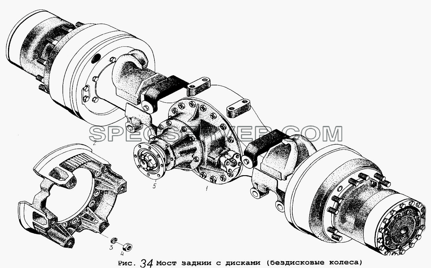 Мост задний с дисками (бездисковые колеса) для МАЗ-5516 (список запасных частей)