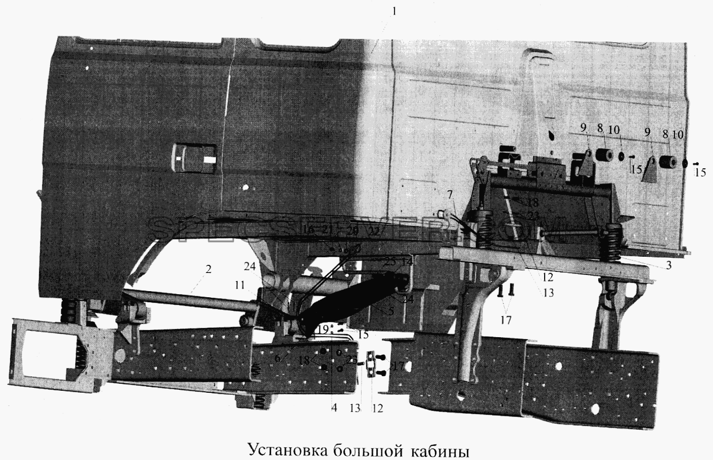 Установка большой подрессоренной кабины для МАЗ-5516А5 (список запасных частей)