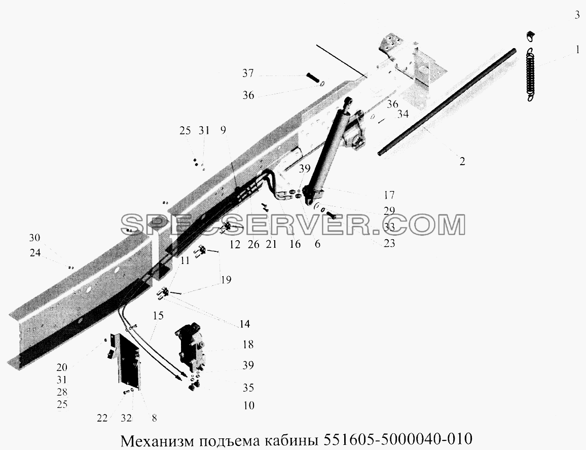 Механизм подъема кабины 551605-5000040-010 для МАЗ-5516А5 (список запасных частей)