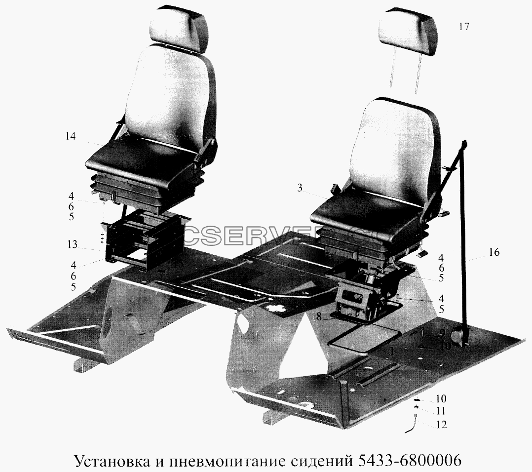Установка и пневмопитание сидений 5433-6800006 для МАЗ-5516А5 (список запасных частей)