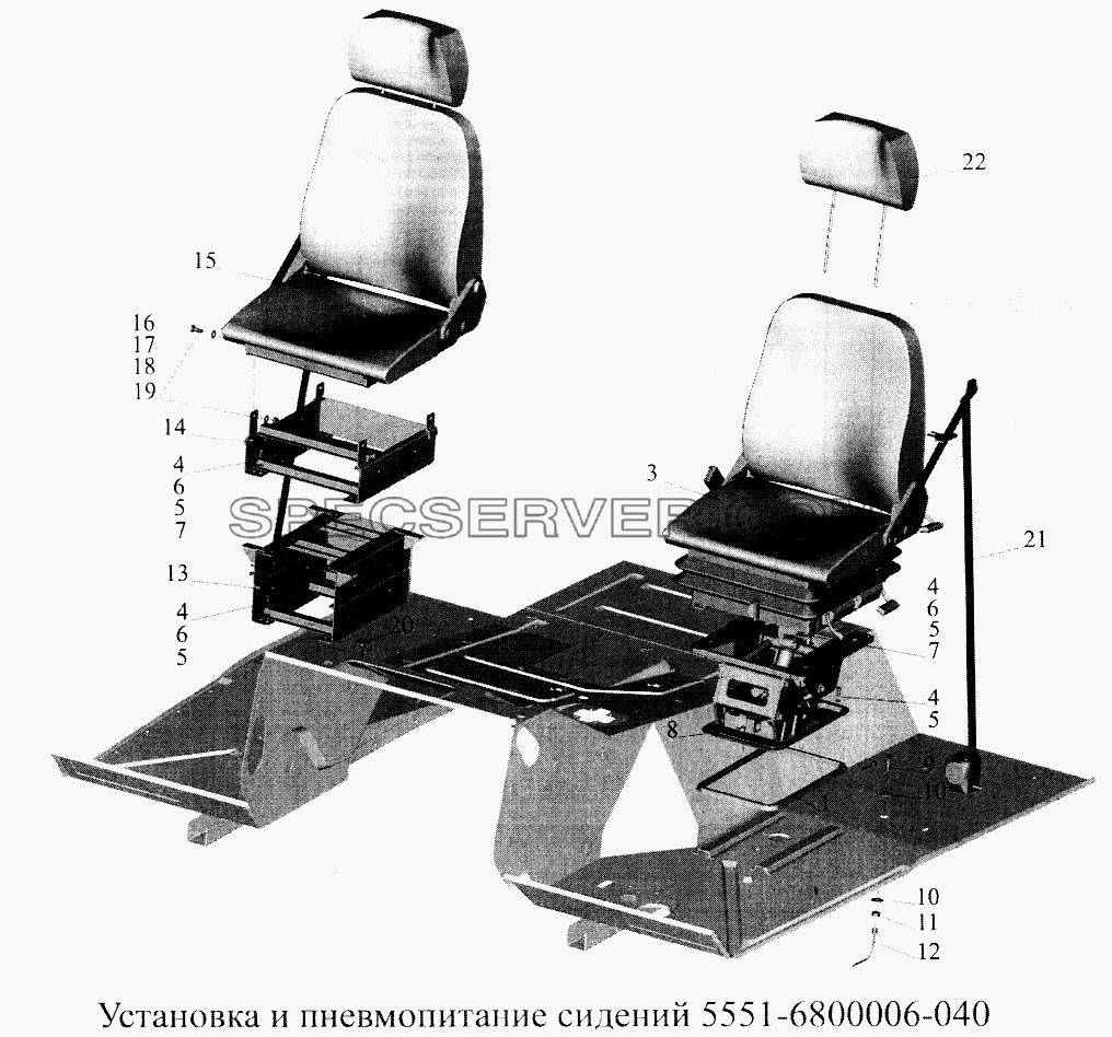 Установка и пневмопитание сидений 5551-6800006-040 для МАЗ-5516А5 (список запасных частей)