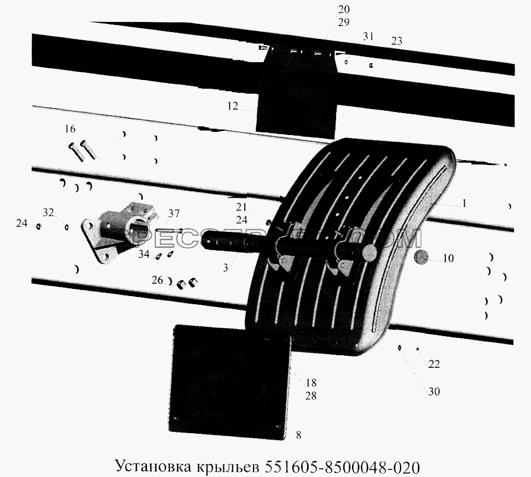 Установка крыльев 551605-8500048-020 для МАЗ-5516А5 (список запасных частей)