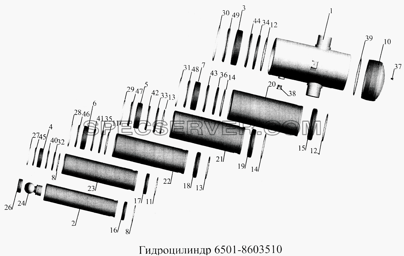 Гидроцилиндр 6501-8603510 для МАЗ-5516А5 (список запасных частей)