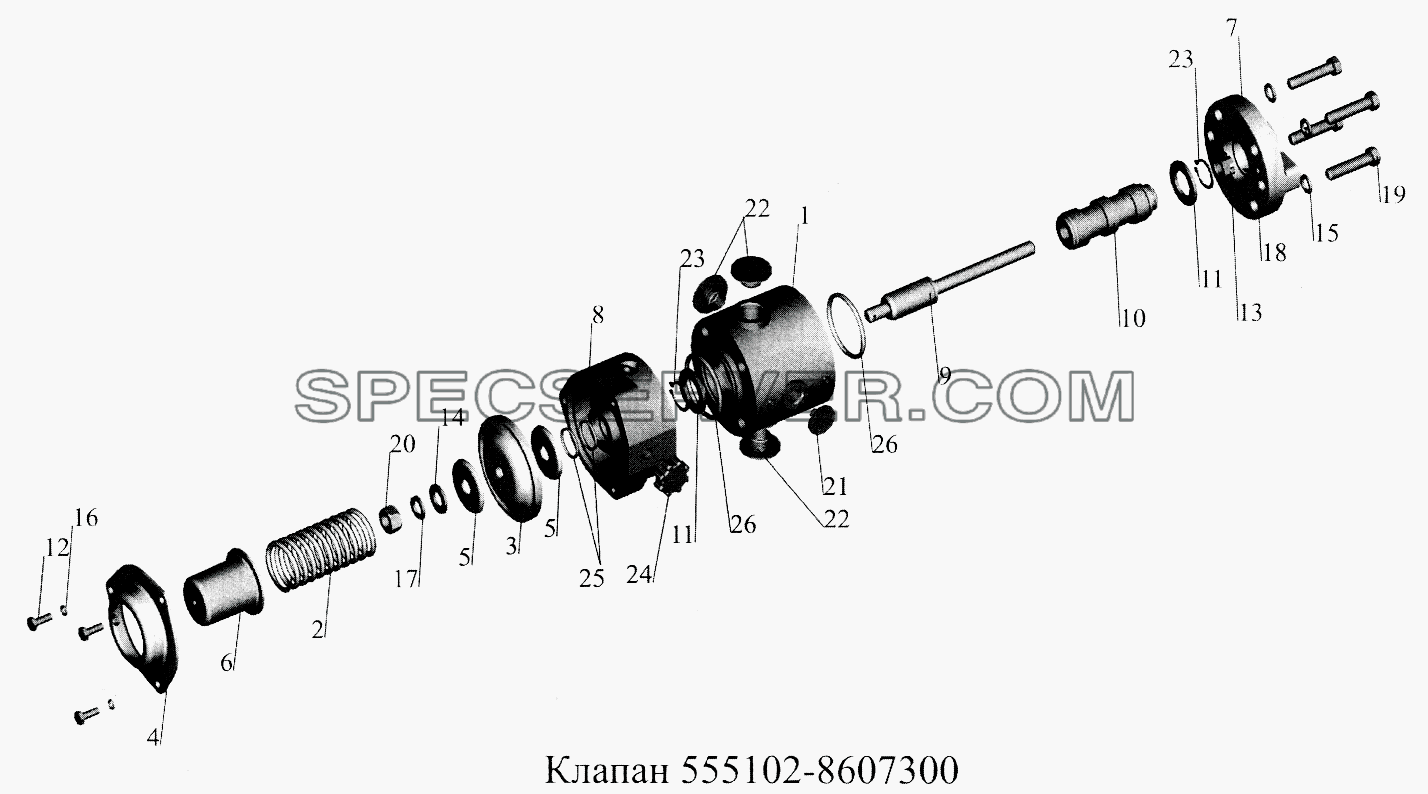 Клапан 555102-8607300 для МАЗ-5516А5 (список запасных частей)