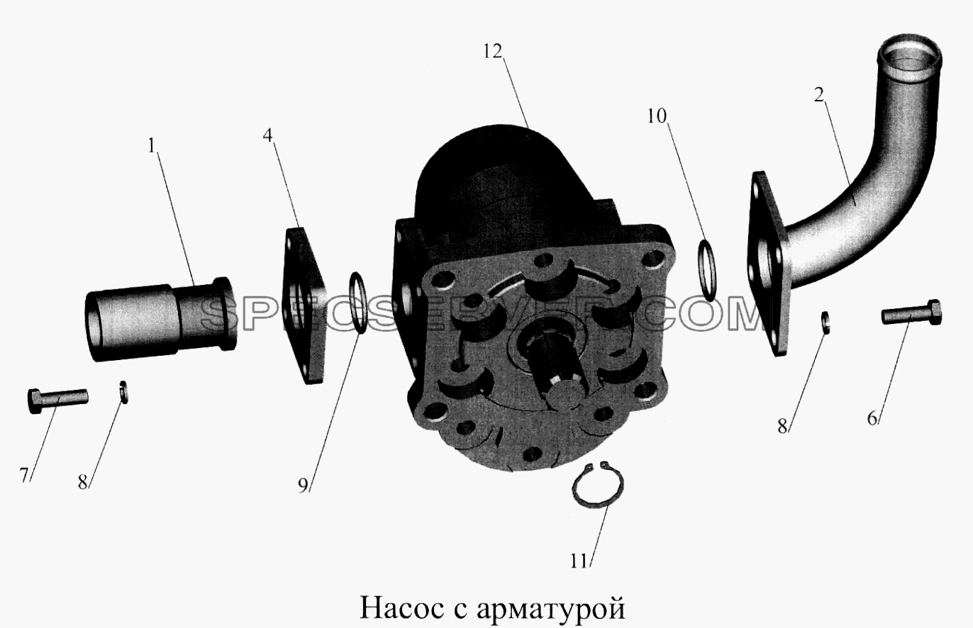 Насос с арматурой 64228-8604010-032 (-732) для МАЗ-5516А5 (список запасных частей)