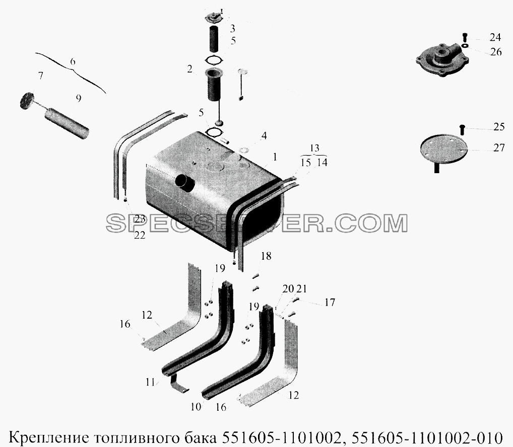 Крепление топливного бака 551605-1101002, 551605-1101002-010 для МАЗ-5516А5 (список запасных частей)