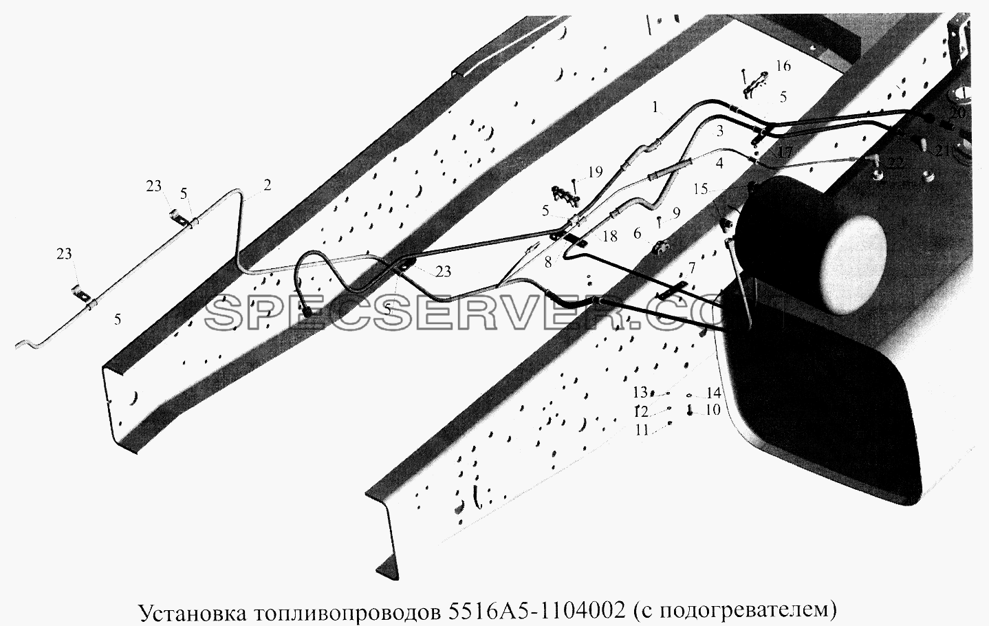 Установка топливопроводов 5516А5-1104002 (с подогревателем) для МАЗ-5516А5 (список запасных частей)