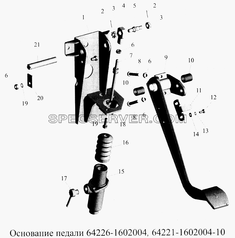 Основание педали 64776-1607004. 64771-1607004-10 для МАЗ-5516А5 (список запасных частей)
