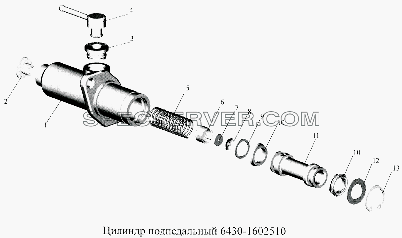 Цилиндр подпедальный 6430-1602510 для МАЗ-5516А5 (список запасных частей)
