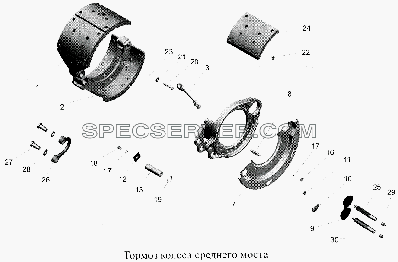 Тормоз колеса среднего моста для МАЗ-5516А5 (список запасных частей)