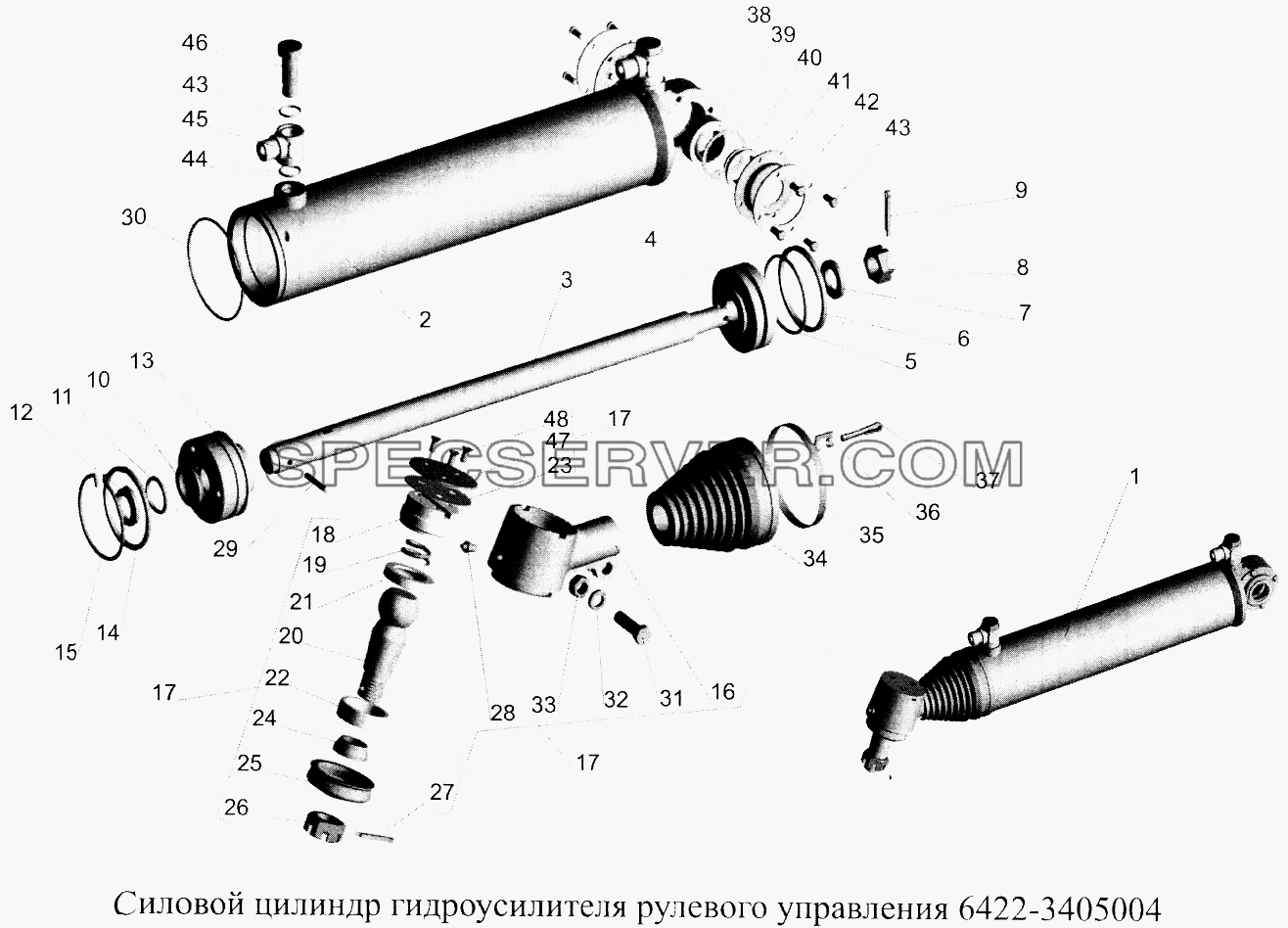 Силовой цилиндр гидроусилителя рулевого управления 6422-3405004 для МАЗ-5516А5 (список запасных частей)