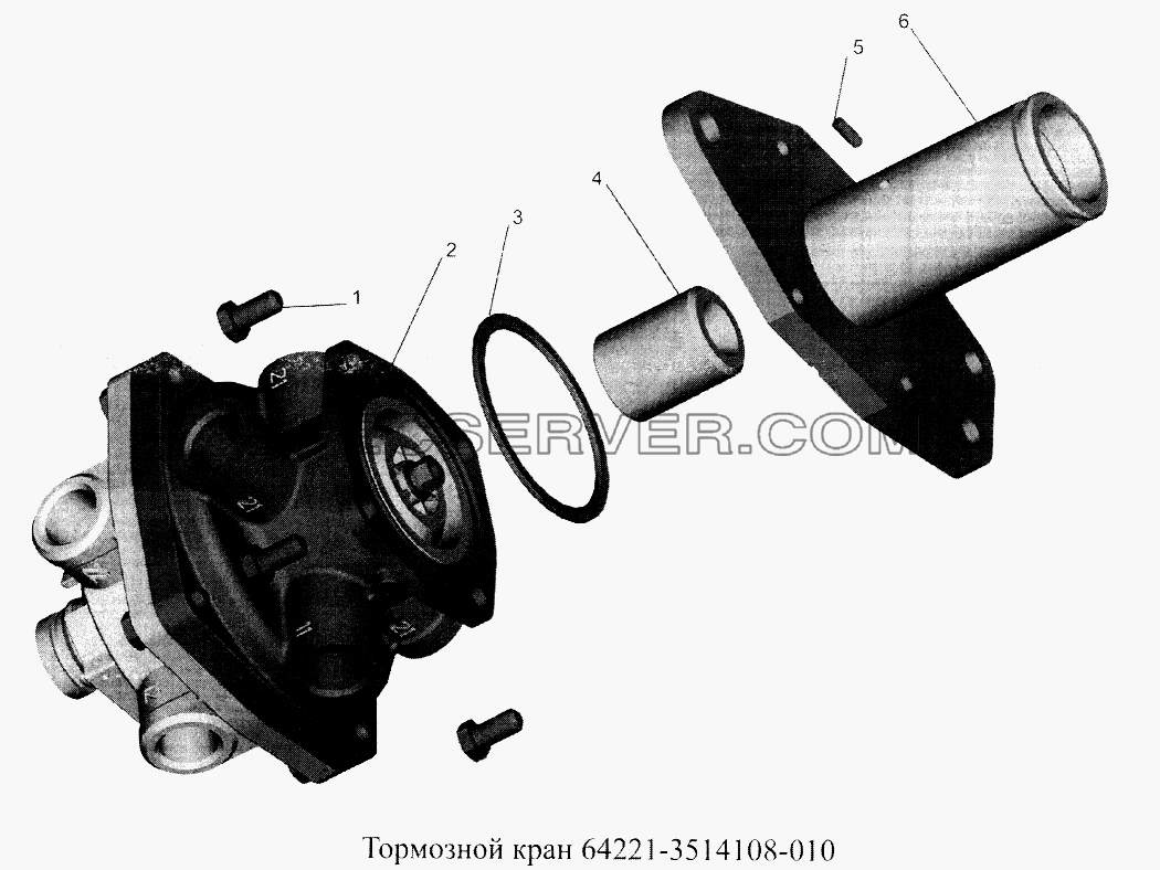 Тормозной кран 64721-3514108-010 для МАЗ-5516А5 (список запасных частей)