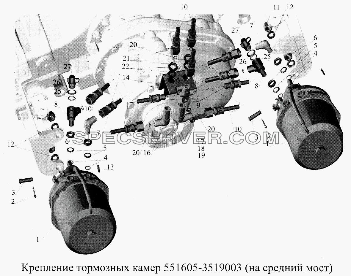 Крепление тормозных камер 551605-3519003 (на средний мост) для МАЗ-5516А5 (список запасных частей)