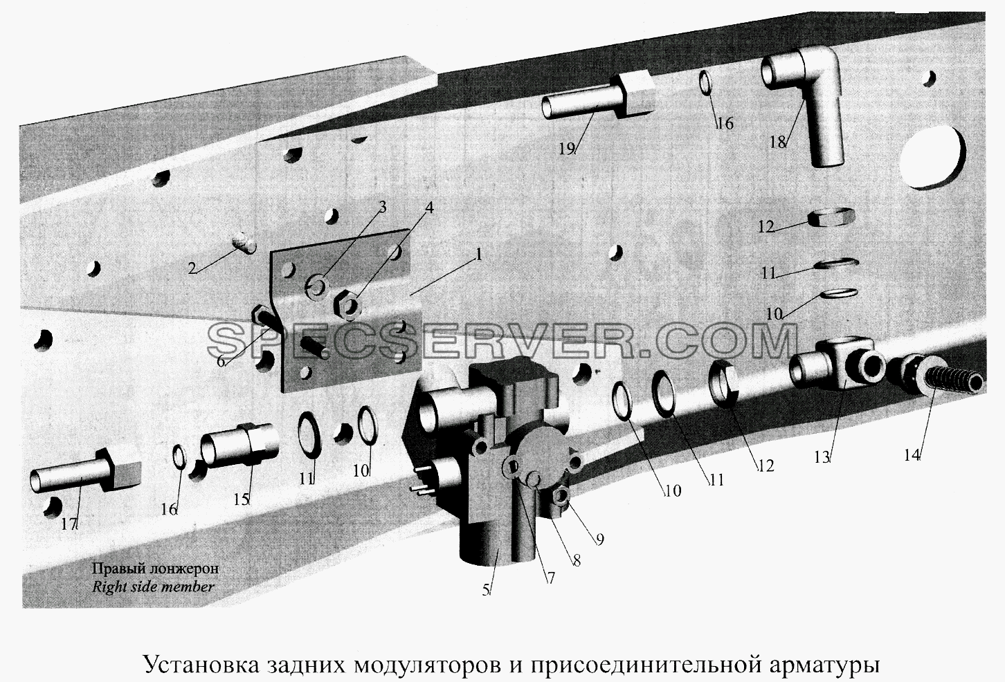 Установка задних модуляторов и присоединительной арматуры для МАЗ-5516А5 (список запасных частей)