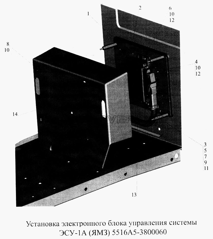 Установка электронного блока управления системы ЭСУ-1А (ЯМЗ) 5516А5-3800060 для МАЗ-5516А5 (список запасных частей)