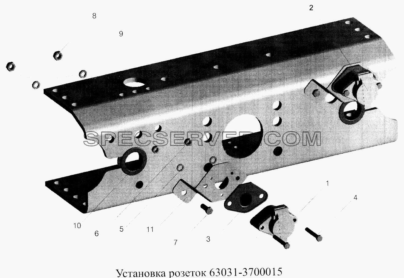Установка розеток 63031-3700015 для МАЗ-5516А5 (список запасных частей)