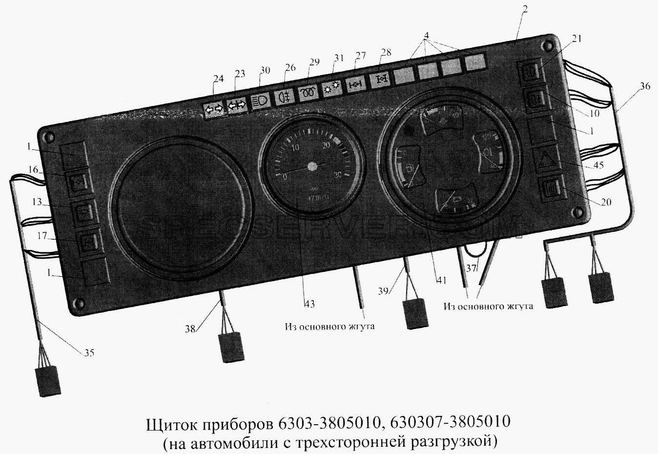 Щиток приборов 6303-3805010, 630307-3805010 (на автомобили с трехсторонней разгрузкой) для МАЗ-5516А5 (список запасных частей)