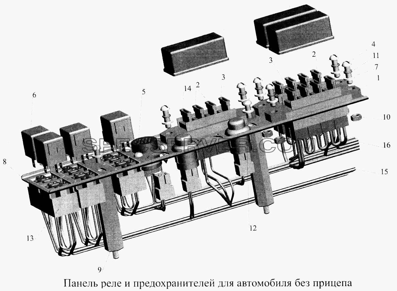 Панель реле и предохранителей для автомобиля без прицепа для МАЗ-5516А5 (список запасных частей)