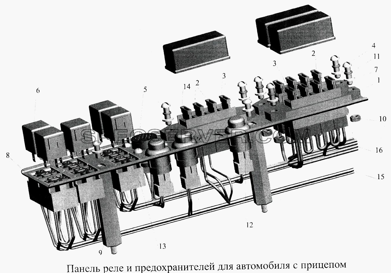 Панель реле и предохранителей для автомобиля с прицепом для МАЗ-5516А5 (список запасных частей)