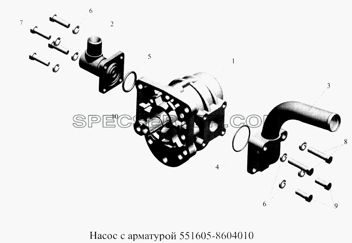 Насос с арматурой 551605-8604010 для МАЗ-5516А5 (список запасных частей)