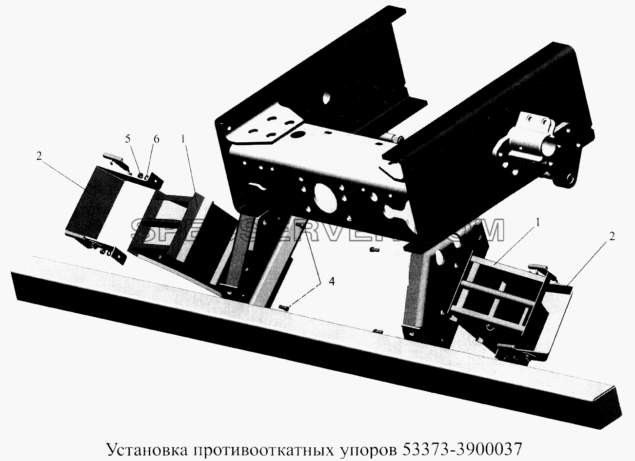Установка противооткатных упоров 53373-3900037 для МАЗ-5516А5 (список запасных частей)