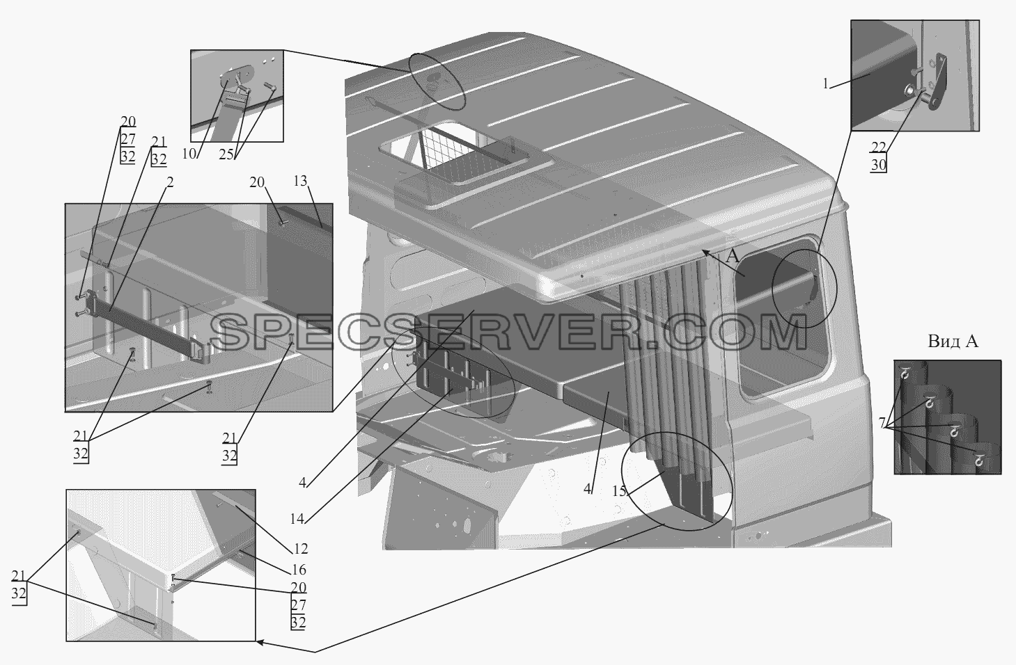 Установка спальных мест 64221-8200010 (на большую кабину) для МАЗ-555102, 5551А2 (список запасных частей)