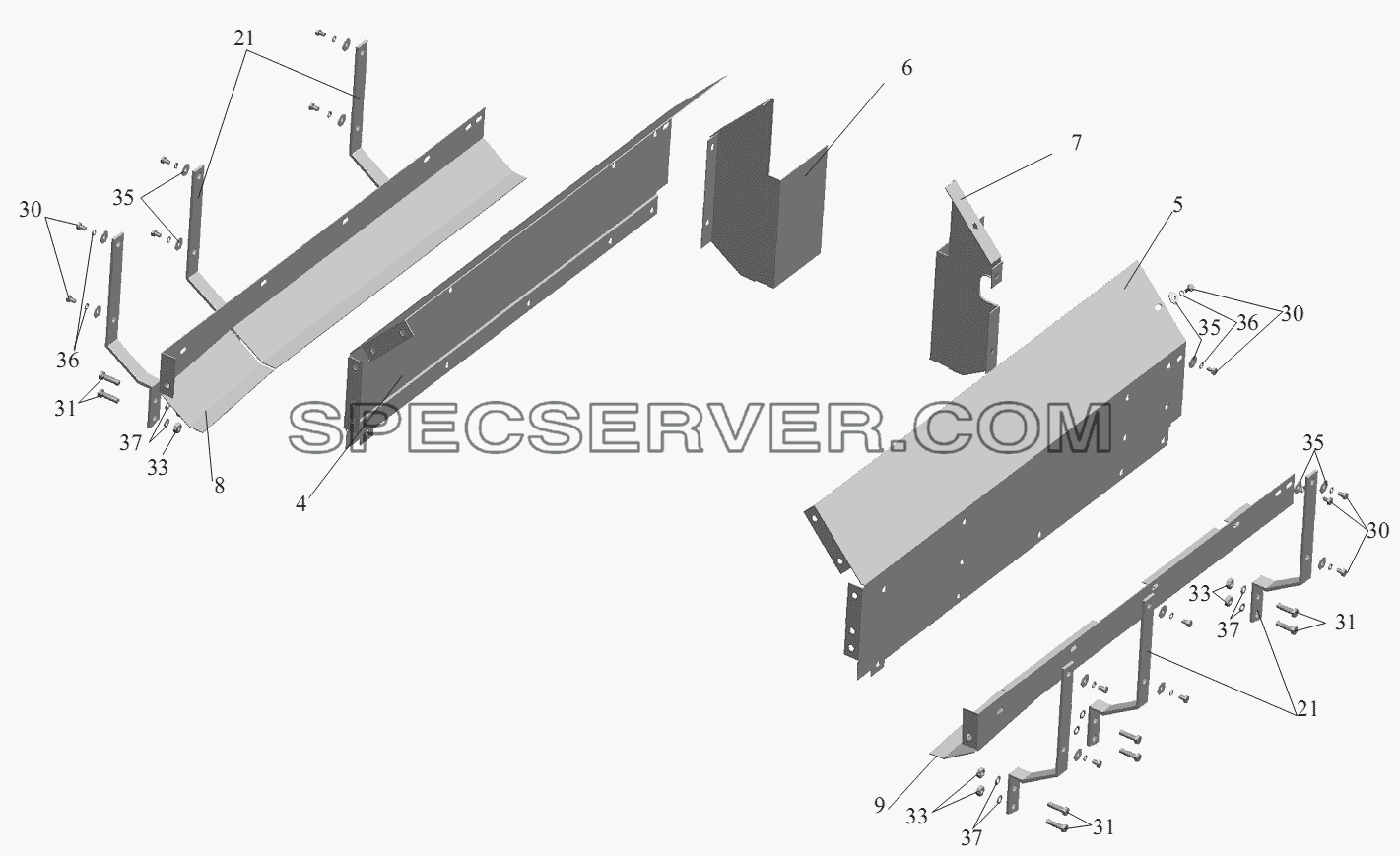 Установка шумоизоляционных экранов 642208-1061003 для МАЗ-555102, 5551А2 (список запасных частей)