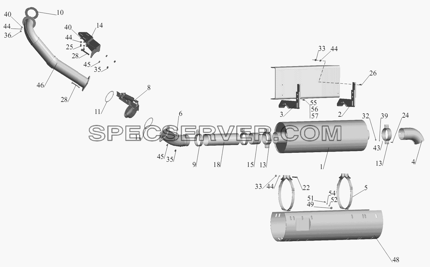 Установка системы выпуска отработавших газов для МАЗ-555102, 5551А2 (список запасных частей)