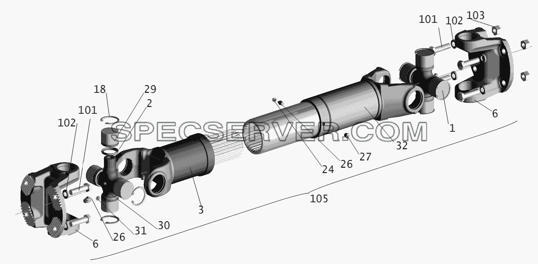 Установка карданного вала 5551-2200000-10 для МАЗ-555102, 5551А2 (список запасных частей)