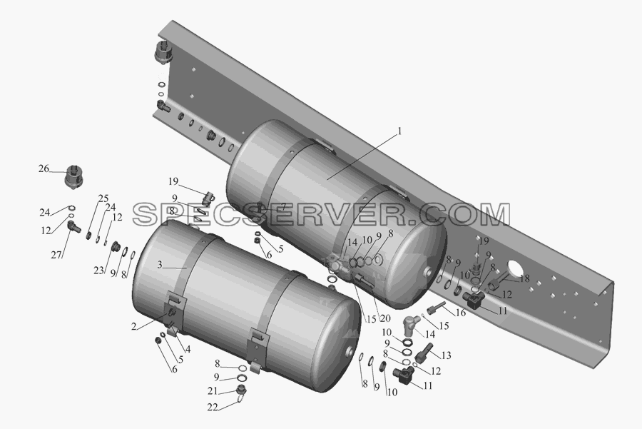 Установка ресиверов 5551-3513004 для МАЗ-555142 (список запасных частей)