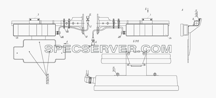 Установка задних фонарей 555102-3700009 (555102-3700009-700) для МАЗ-555142 (список запасных частей)