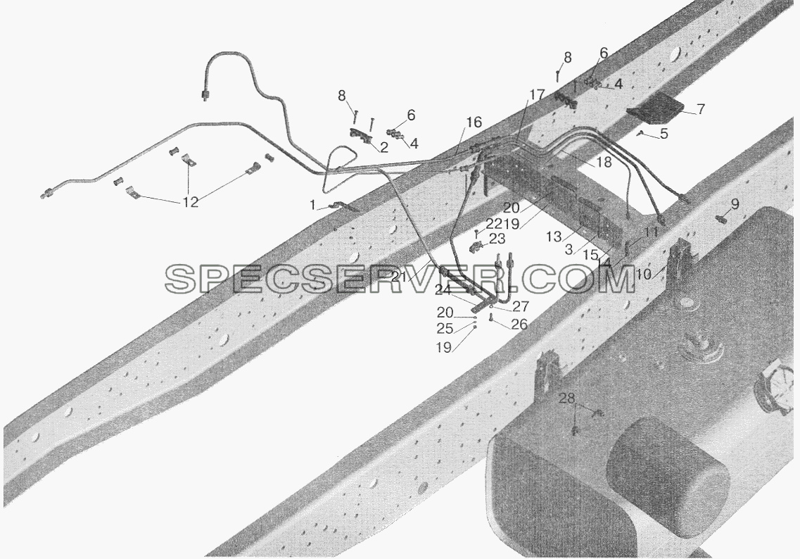 Установка топливопроводов МАЗ-543203, 543202 (с подогревателем) для МАЗ-5551 (2003) (список запасных частей)