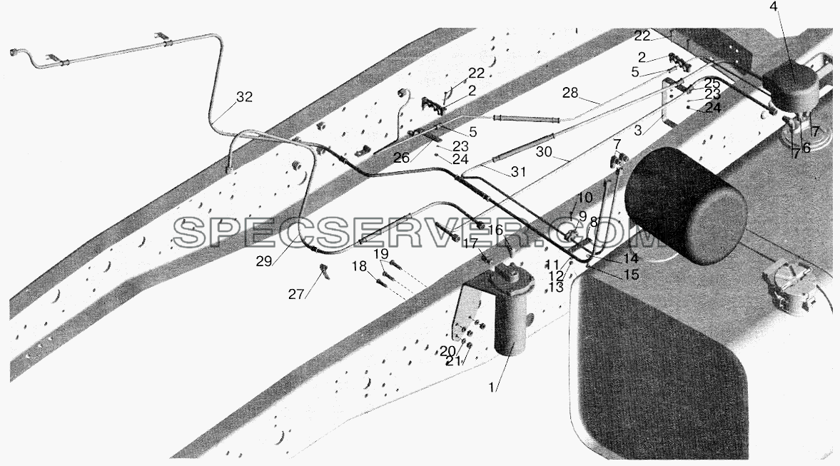 Установка топливопроводов МАЗ-642205, 543205 (с подогревателем) для МАЗ-5551 (2003) (список запасных частей)