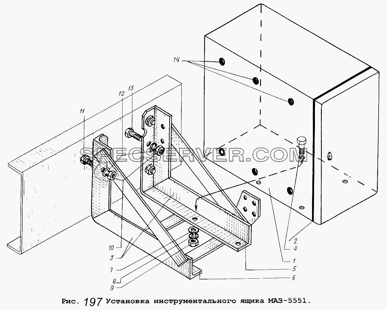 Установка инструментального ящика МАЗ-5551 для МАЗ-5551 (список запасных частей)