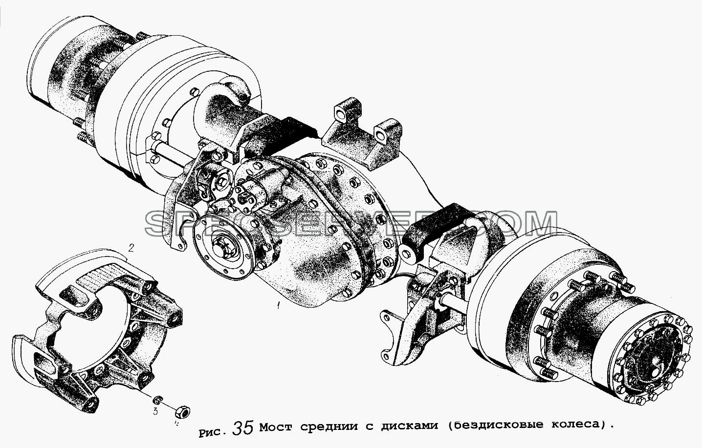 Мост средний с дисками (бездисковые колеса) для МАЗ-5551 (список запасных частей)