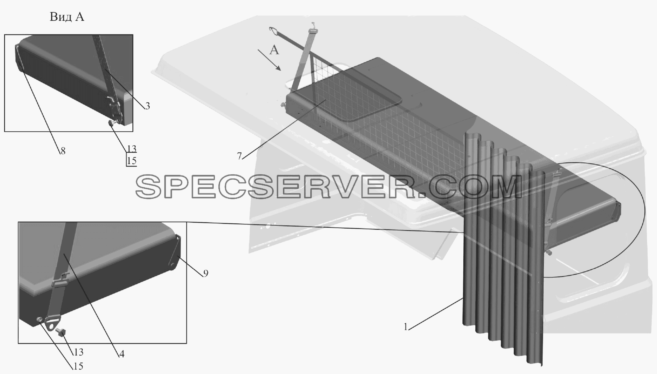 Установка верхнего спального места 64221-8200011 для МАЗ-6303A3, 6303A5 (список запасных частей)