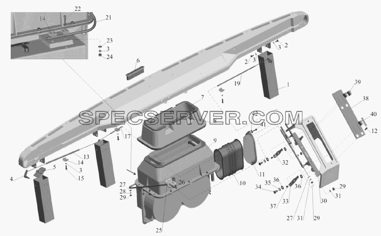 Установка воздушных заслонок и отопителя кабины для МАЗ-6303A3, 6303A5 (список запасных частей)