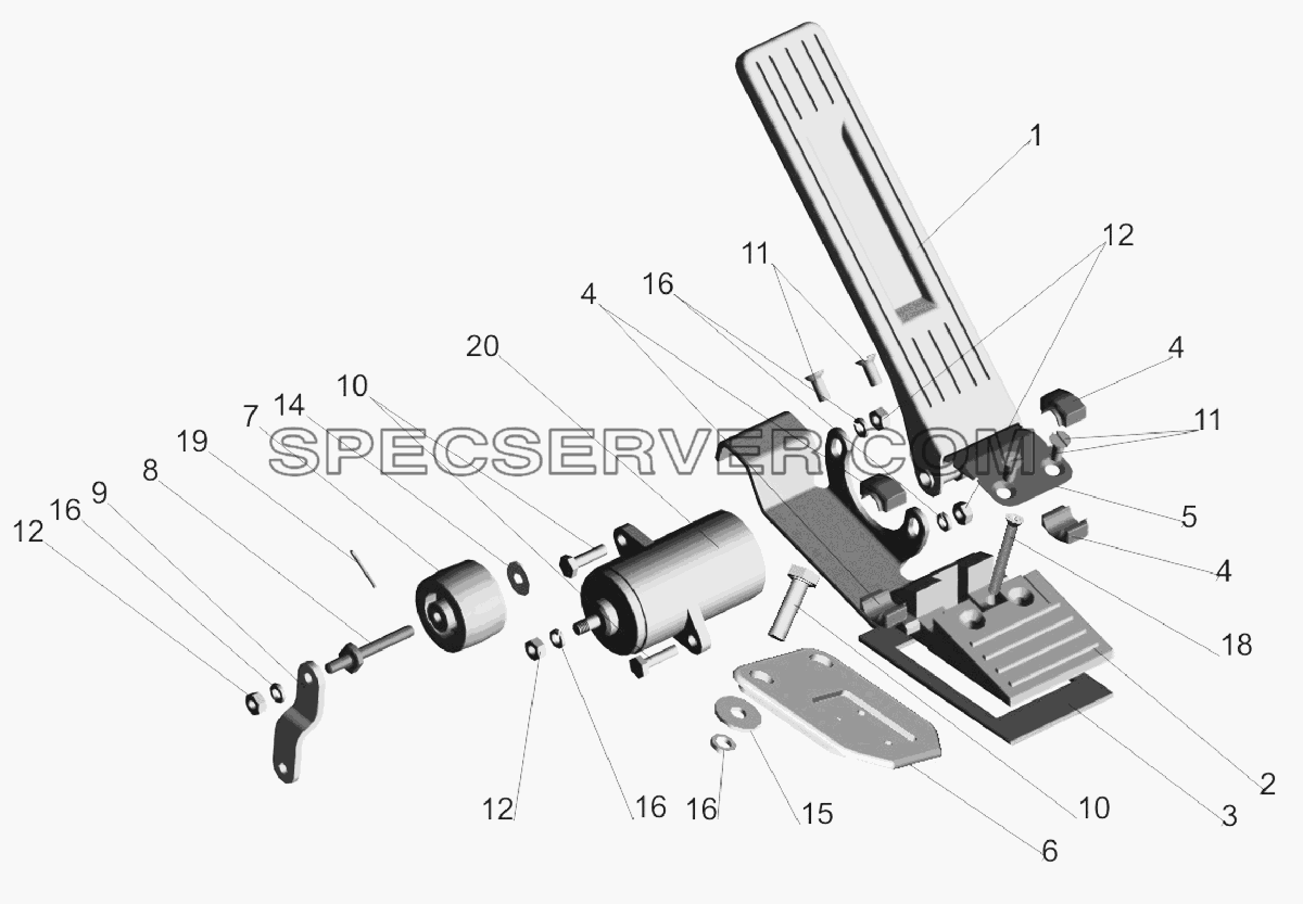 Установка педали управления двигателем 642268-1108002 для МАЗ-6303A3, 6303A5 (список запасных частей)