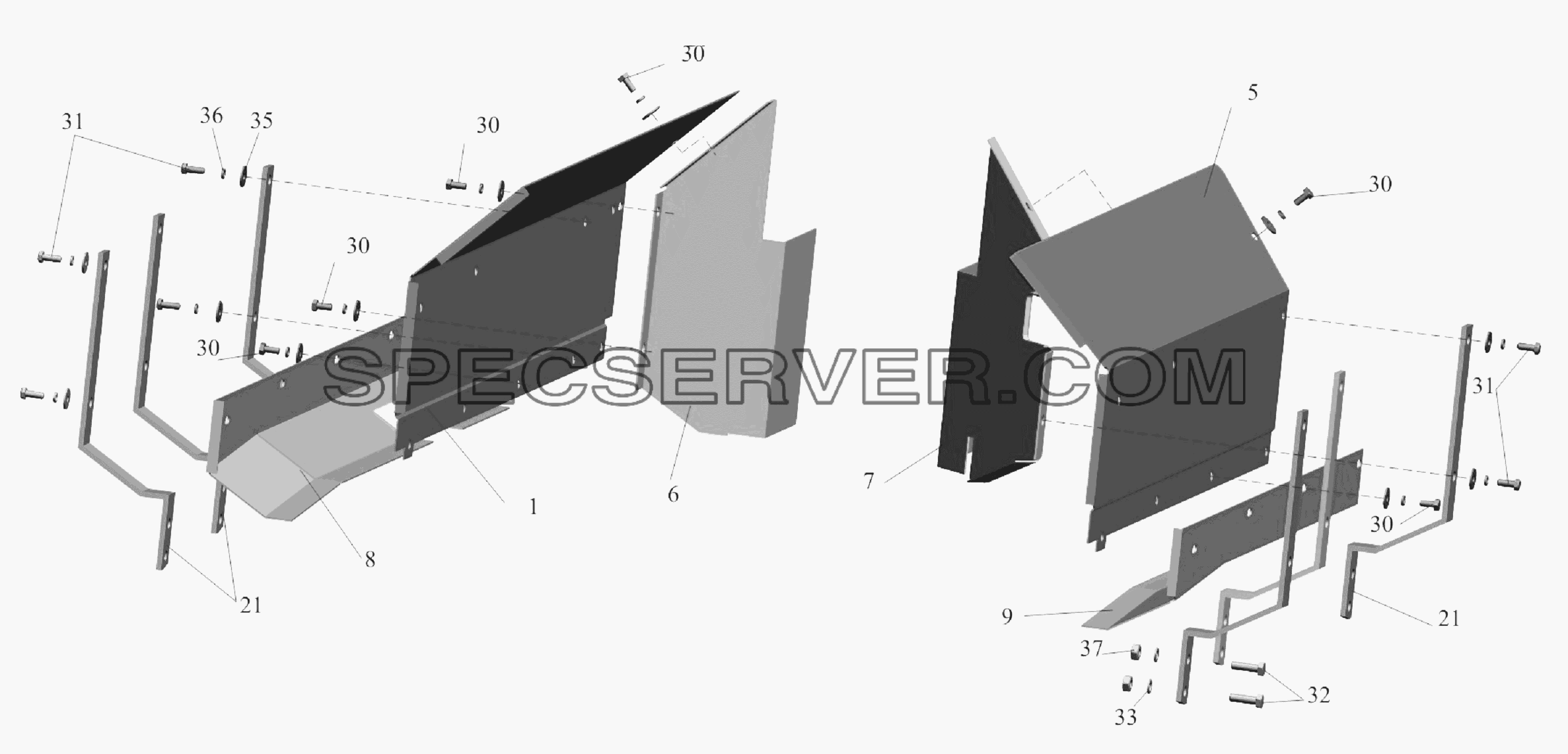 Установка шумоизоляционных экранов 642205-1061003 для МАЗ-6303A3, 6303A5 (список запасных частей)