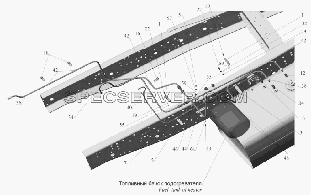 Установка топливопроводов 6303A5-1104002 (с подогревателем) для МАЗ-6303A3, 6303A5 (список запасных частей)