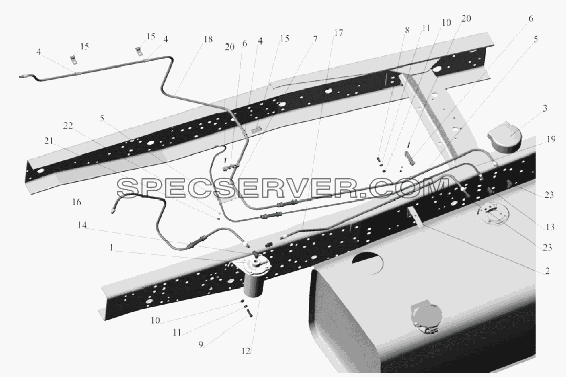 Установка топливопроводов (без подогревателя) 5336A5-1104002-010 для МАЗ-6303A3, 6303A5 (список запасных частей)
